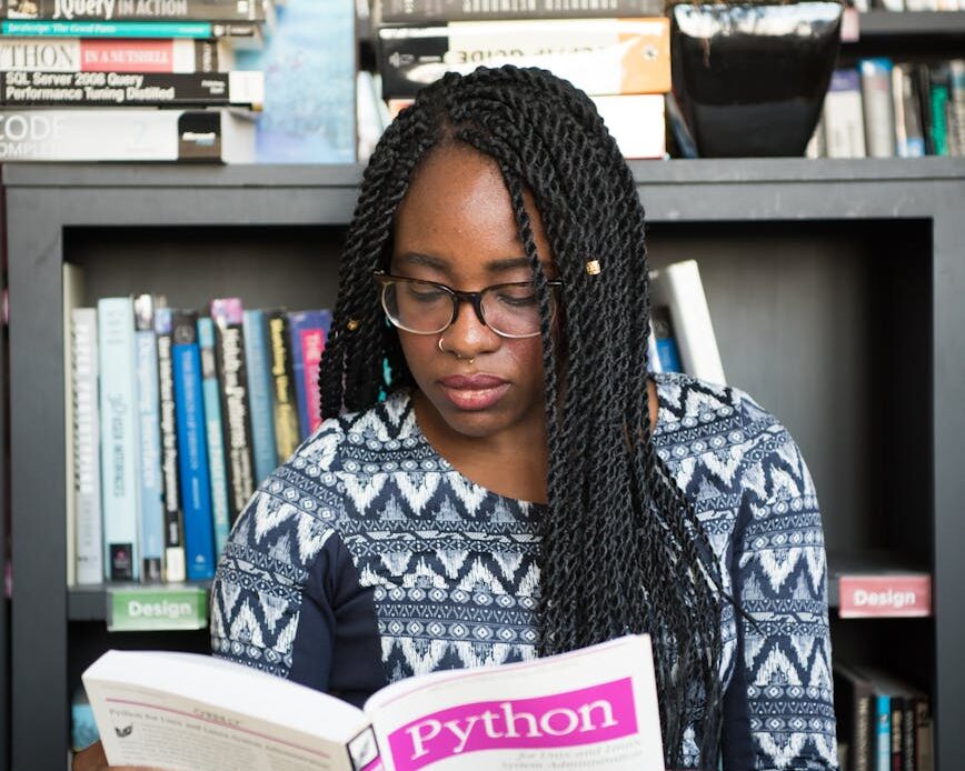 woman reading book